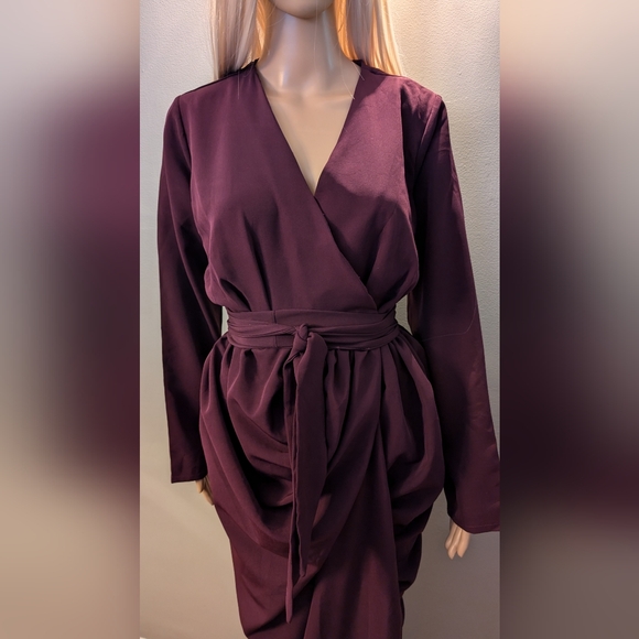 GRASSFIELDS Dress. Plum/Wine Burgundy UK 12/US 8 Wrap Tulip Feminine Holiday - Picture 2 of 10